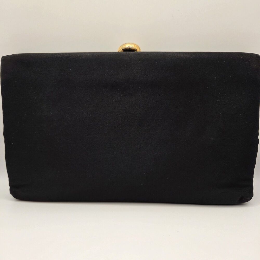Evening After-Five Bag Clutch Purse Black Vintage With Brass Shell Clasp